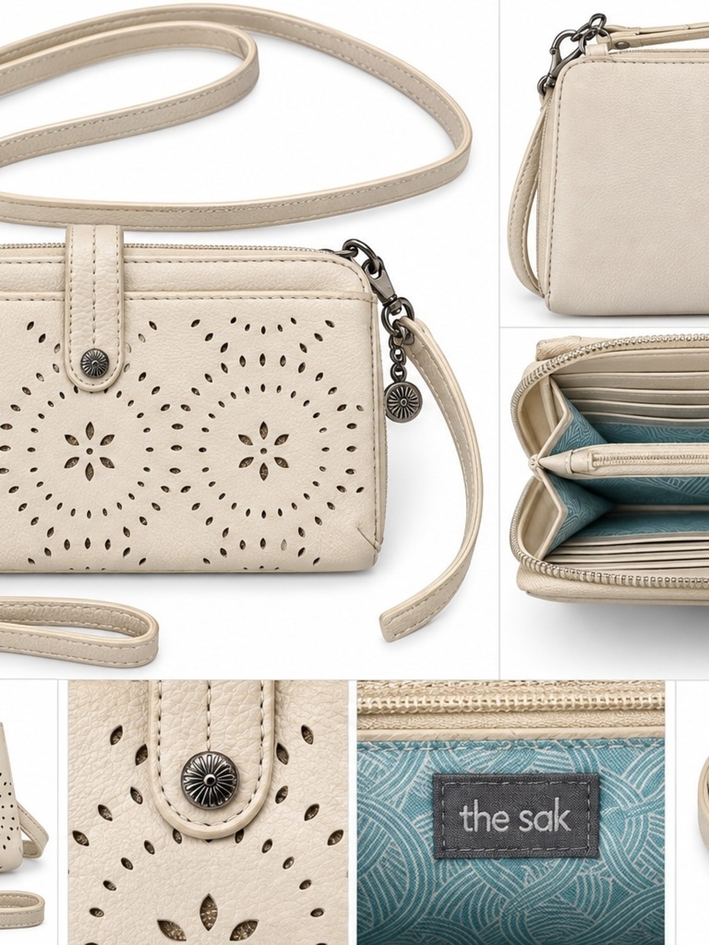 The Sak Cream Laser-Cut Crossbody Wallet